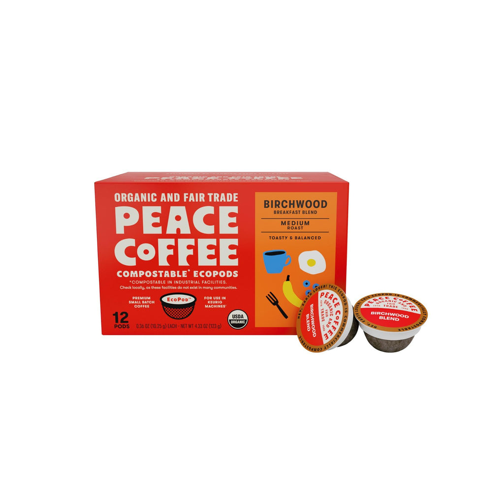 Peace Coffee Organic Birchwood Breakfast Blend Coffee Pods, Case of 6, 12 Count