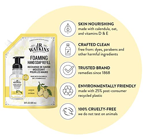 J.R. Watkins Lemon Foaming Hand Soap Refill, Case of 2, 28 fl oz