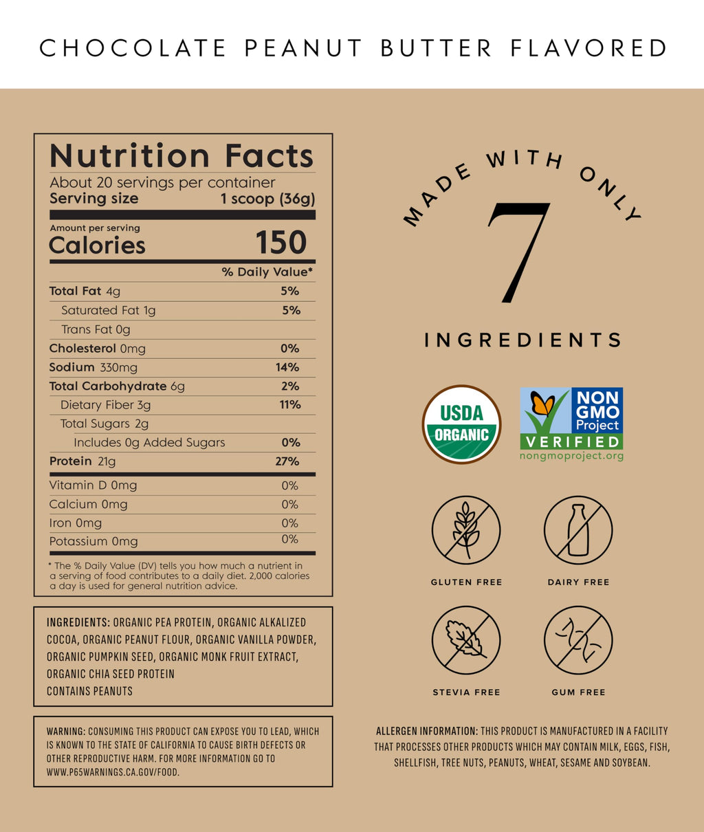 Truvani Organic Peanut Butter Chocolate Protein Powder, 25.75 oz