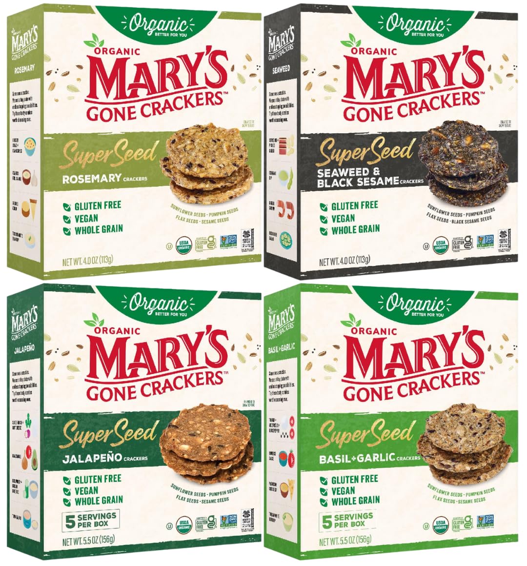 Mary's Gone Crackers Real Thin Organic Garlic Rosemary Crackers, Case of 6, 4 oz