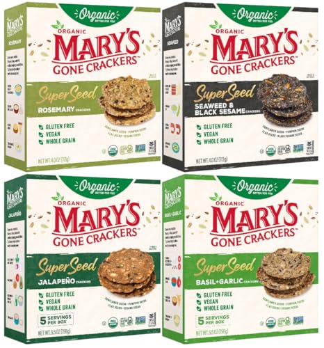 Mary's Gone Crackers Real Thin Organic Garlic Rosemary Crackers, Case of 6, 4 oz