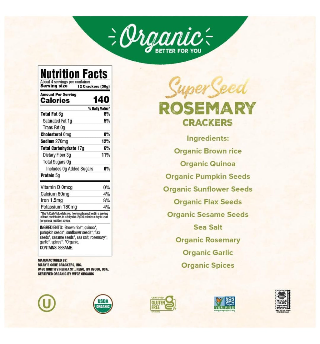 Mary's Gone Crackers Real Thin Organic Garlic Rosemary Crackers, Case of 6, 4 oz