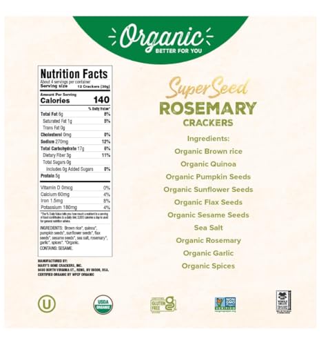 Mary's Gone Crackers Real Thin Organic Garlic Rosemary Crackers, Case of 6, 4 oz