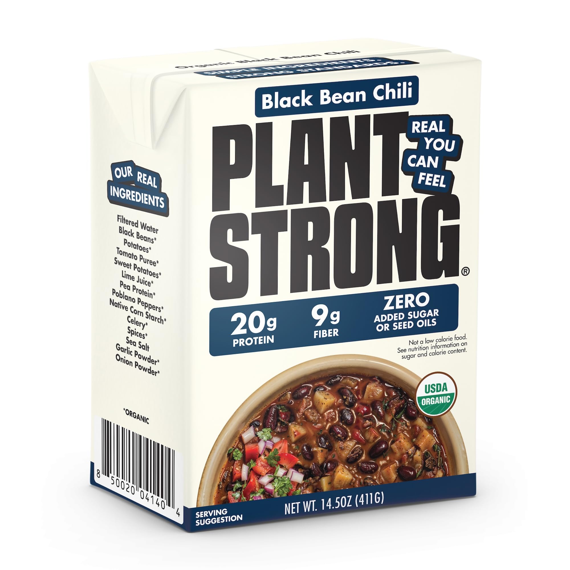 PLANTSTRONG Organic Black Bean Chili, Case of 6, 14.5 oz