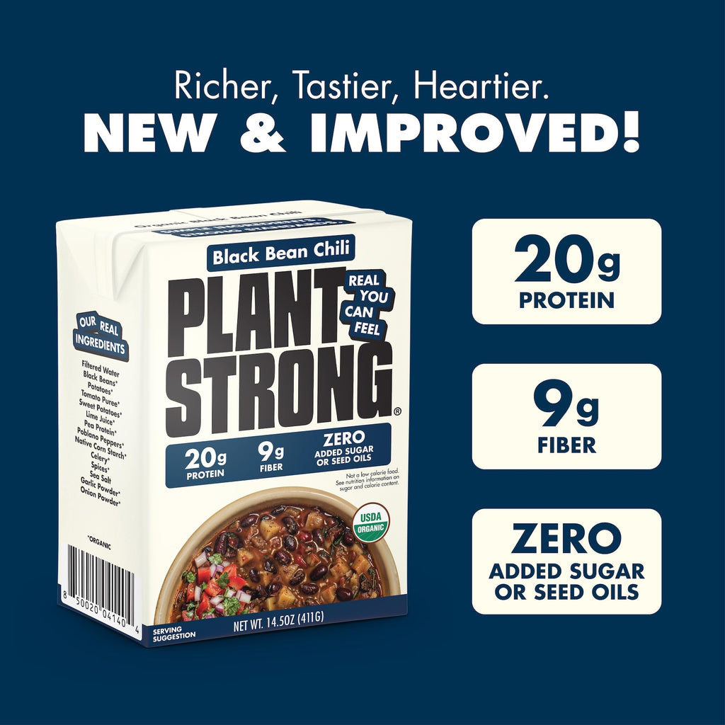 PLANTSTRONG Organic Black Bean Chili, Case of 6, 14.5 oz