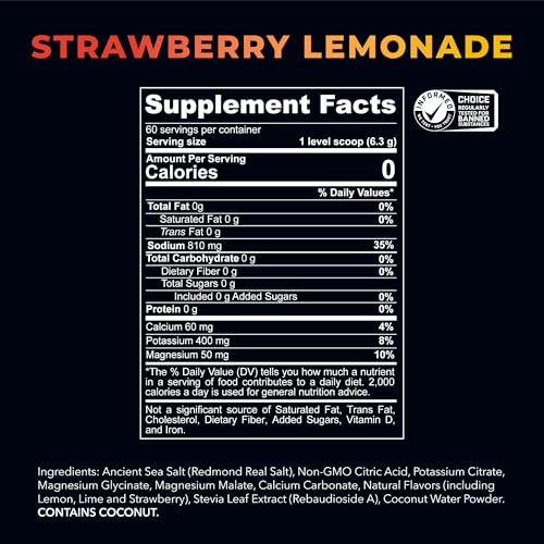 Redmond Re-Lyte Strawberry Lemonade Electrolyte Powder Mix, Case of 6, 13.4 oz