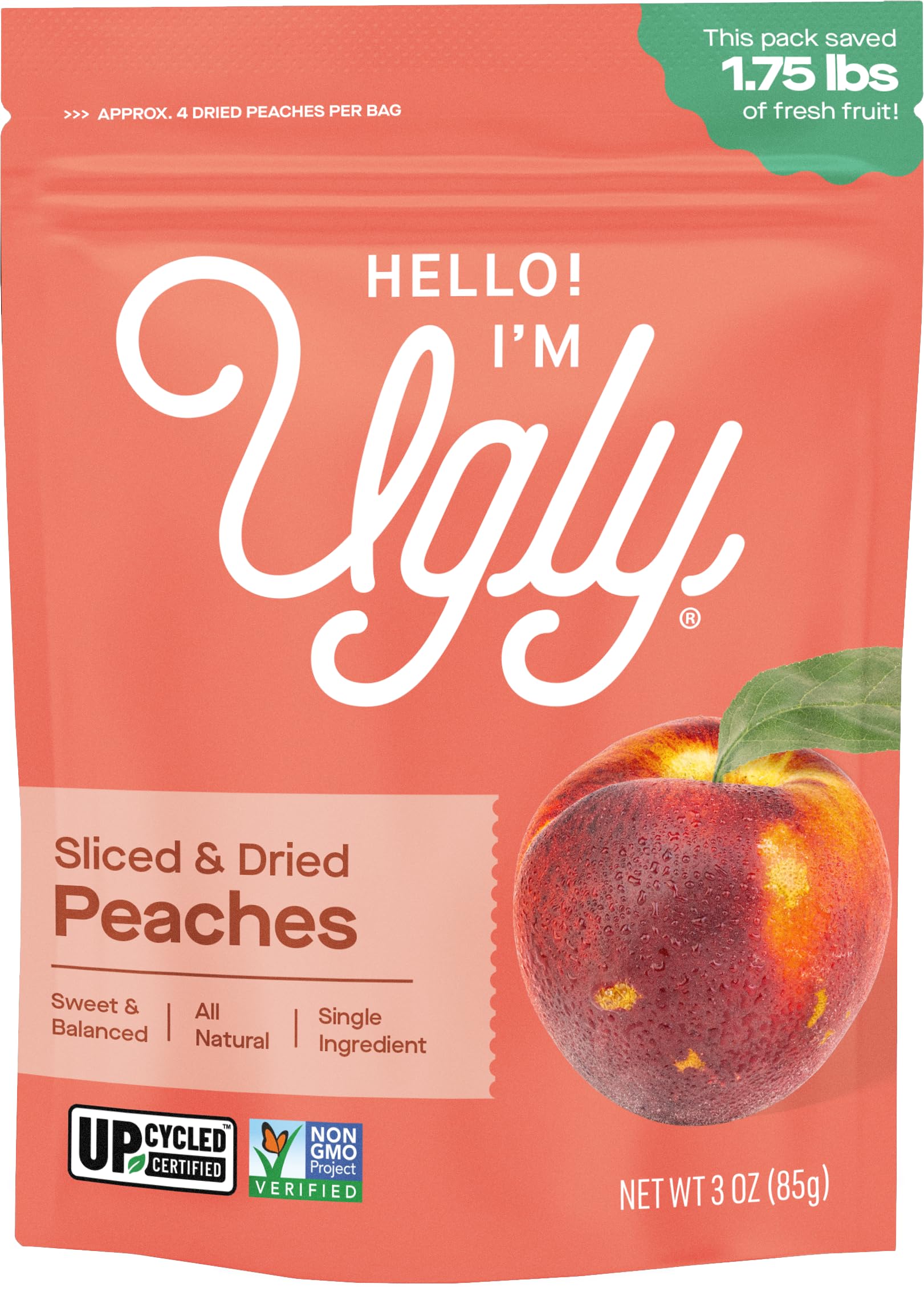 Hello! I'm Ugly Sliced Dried Peaches, Case of 12, 3 oz