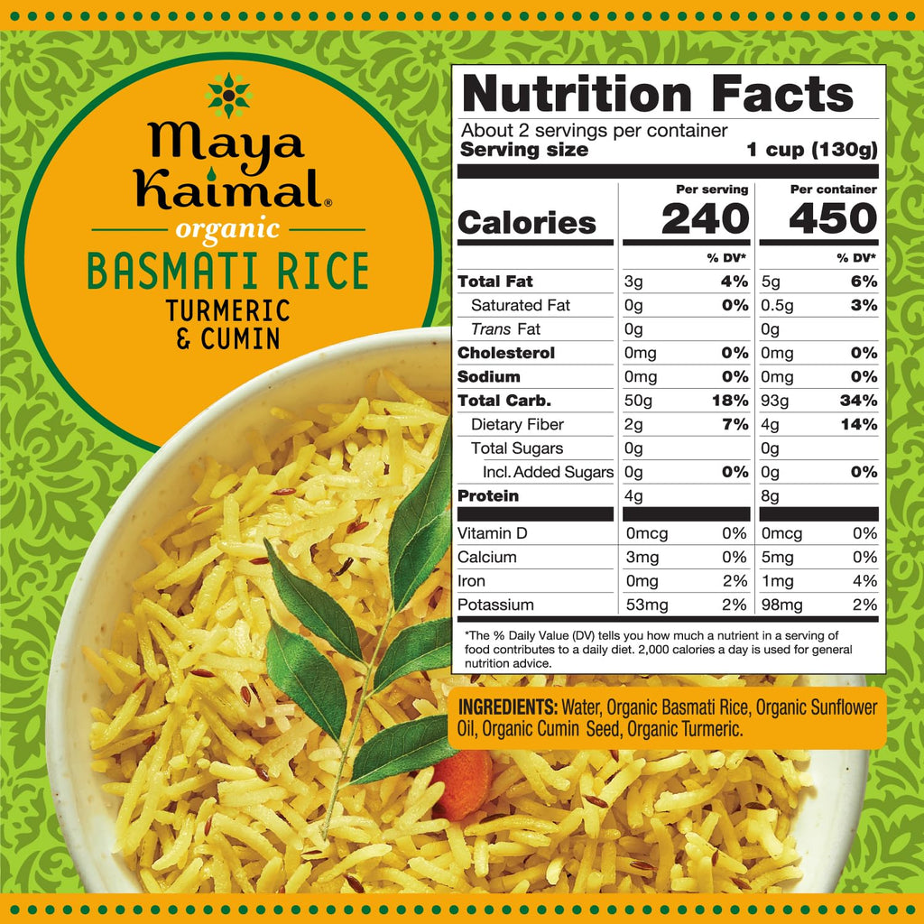 Maya Kaimal Organic Basmati Rice with Turmeric and Cumin, Case of 6, 8.5 oz