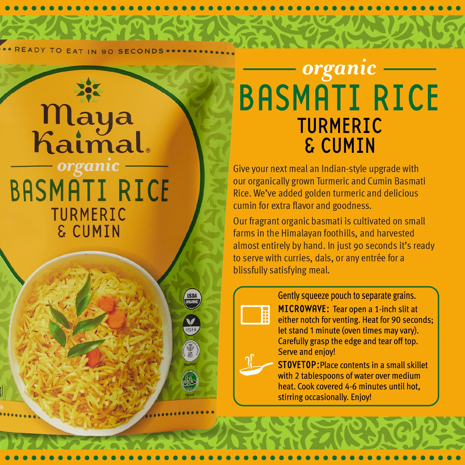Maya Kaimal Organic Basmati Rice with Turmeric and Cumin, Case of 6, 8.5 oz