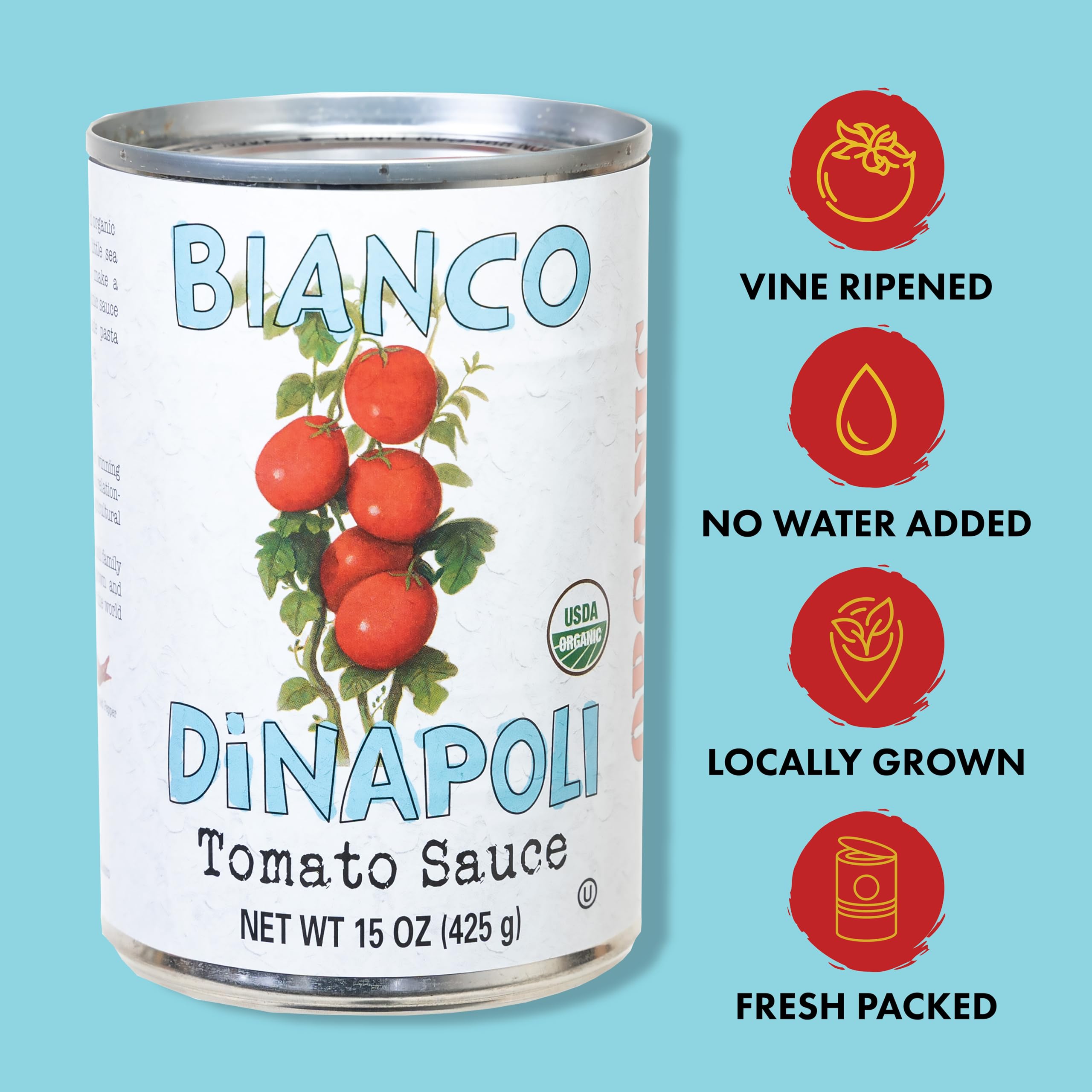 Bianco DiNapoli Organic Tomato Sauce, Case of 12, 15 oz