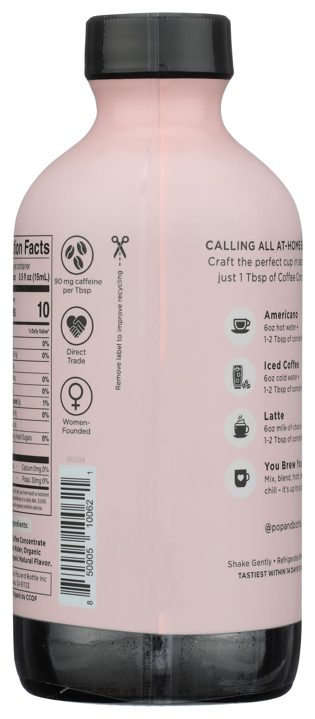 Pop & Bottle Organic Super Concentrated Vanilla Coffee, Case of 6, 8 fl oz