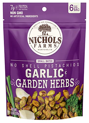 Nichols Farms No Shell Garlic Herbs Pistachios, Case of 12, 6 oz