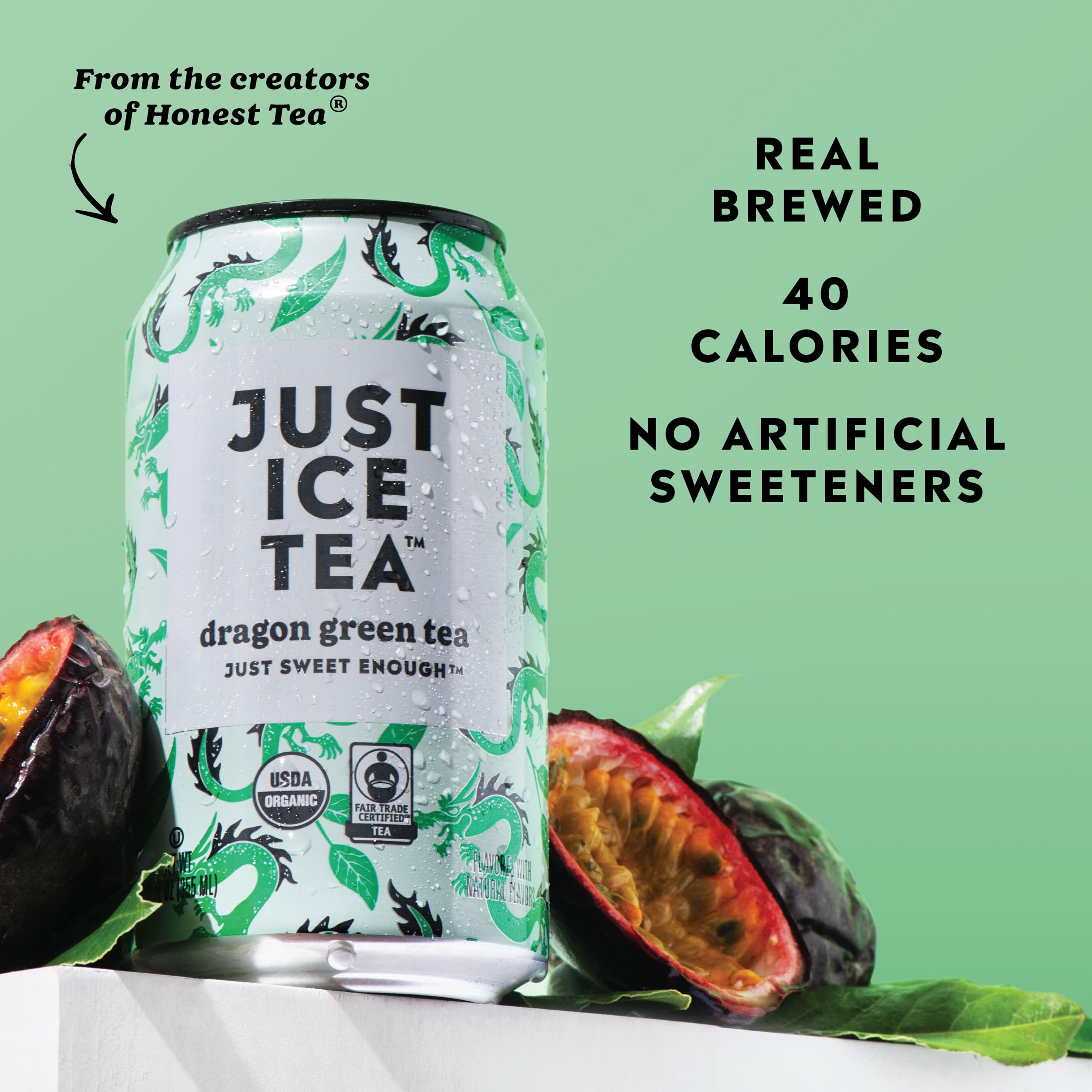 Just Ice Tea Organic Dragon Green Tea, Case of 6, 4 Count, 12 fl oz Cans