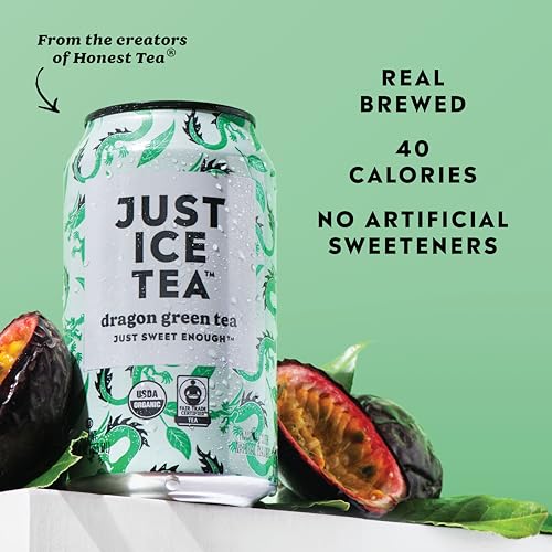 Just Ice Tea Organic Dragon Green Tea, Case of 6, 4 Count, 12 fl oz Cans