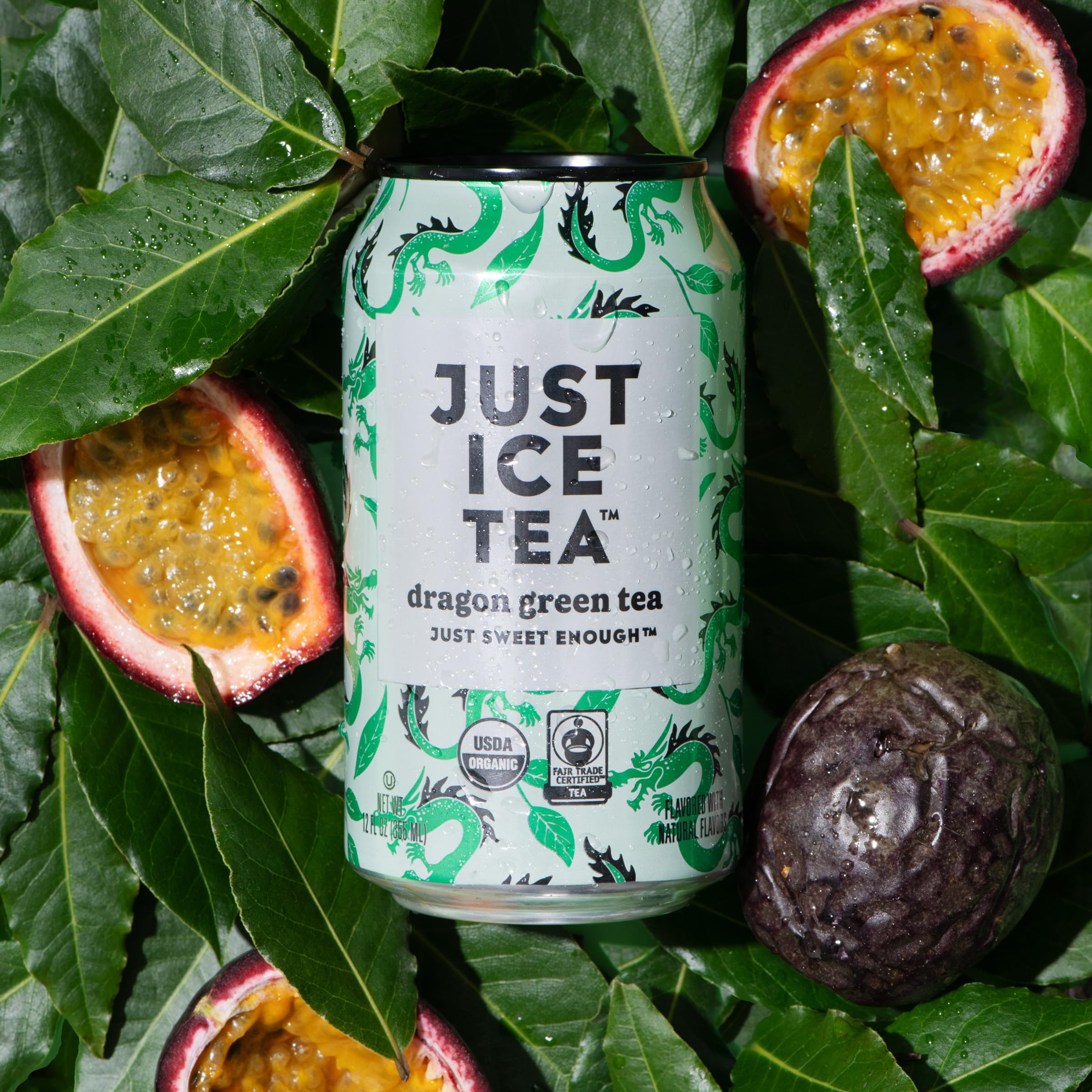 Just Ice Tea Organic Dragon Green Tea, Case of 6, 4 Count, 12 fl oz Cans