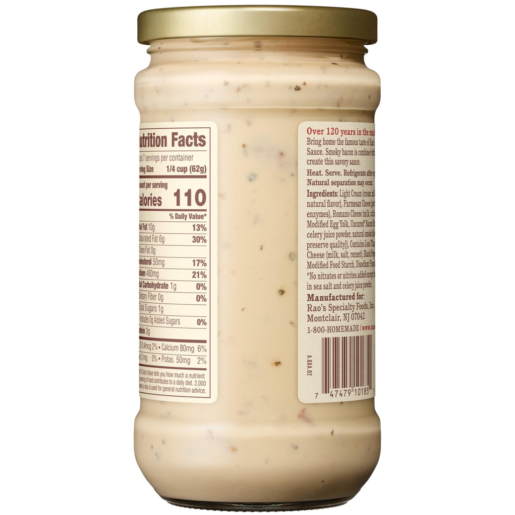 Rao's Homemade Bacon Alfredo Sauce, Case of 6, 15 oz Each