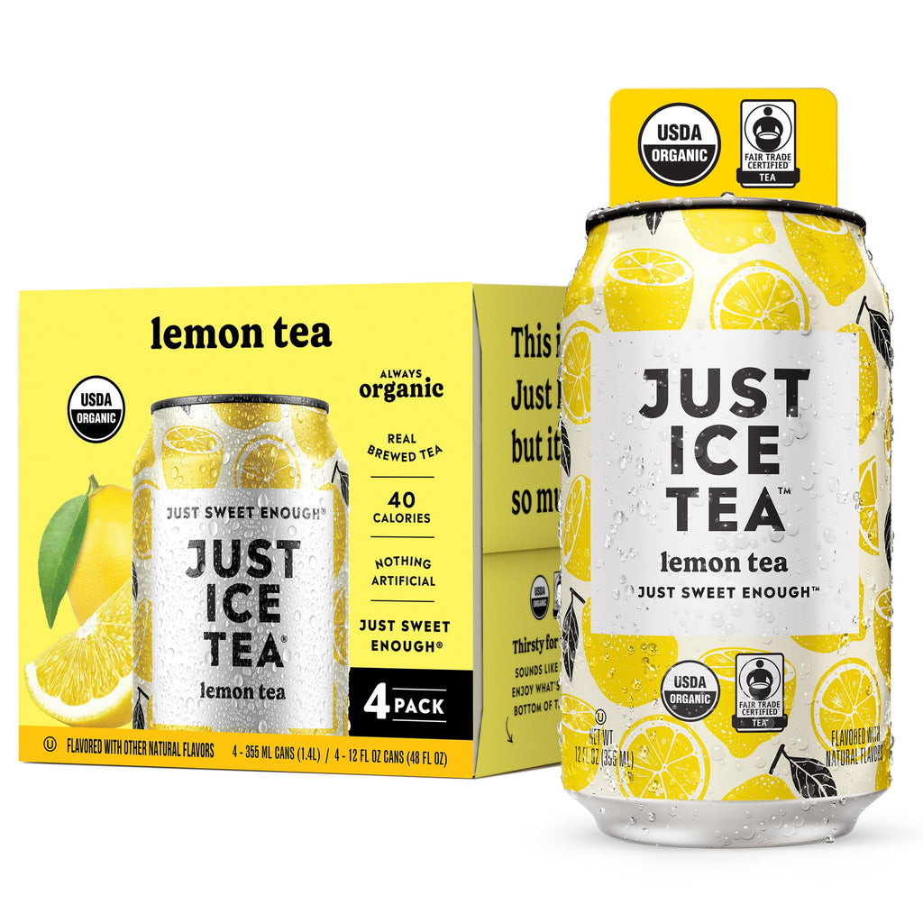 Just Ice Tea Organic Lemon Black Tea, Case of 6, 4-Pack 12 fl oz Cans