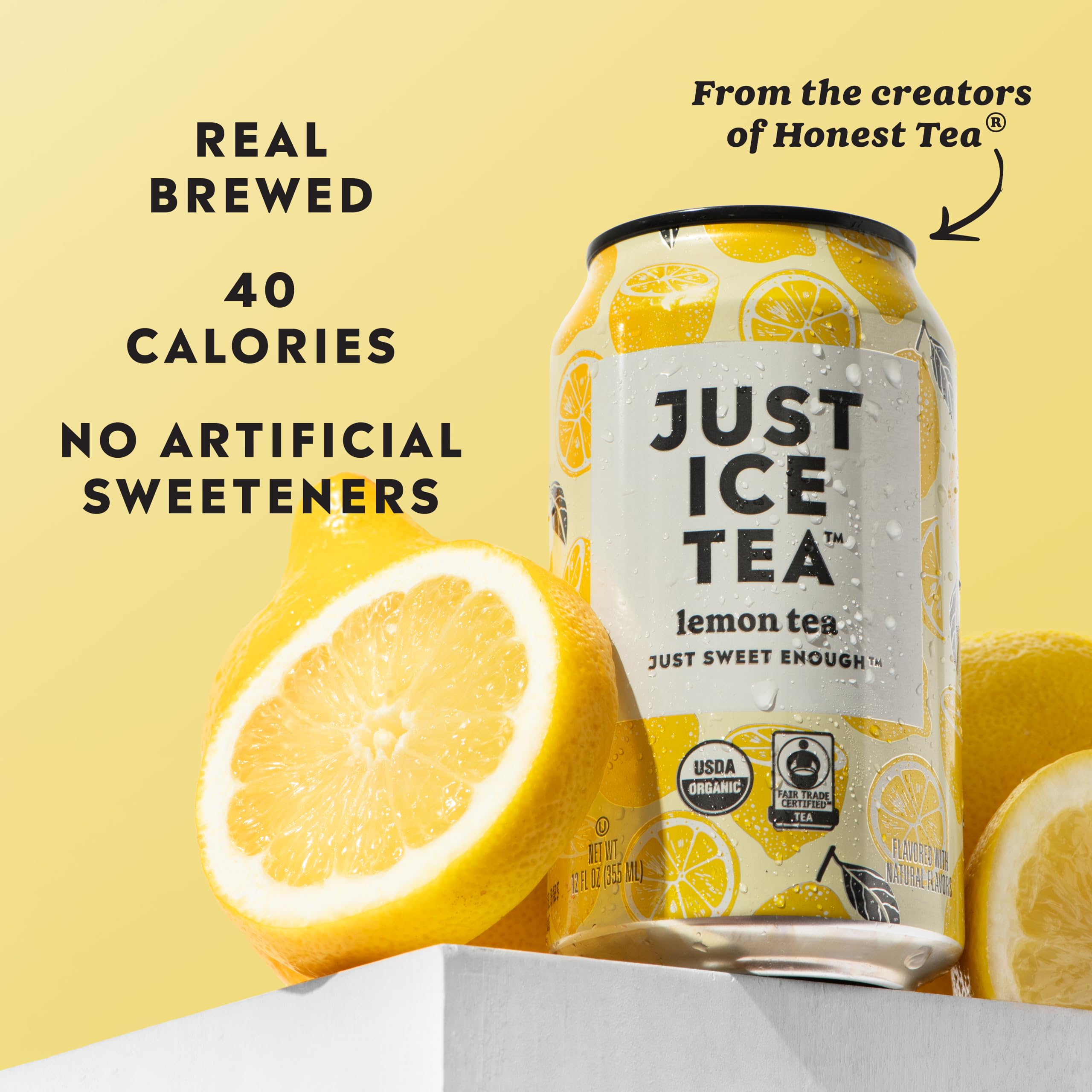 Just Ice Tea Organic Lemon Black Tea, Case of 6, 4-Pack 12 fl oz Cans