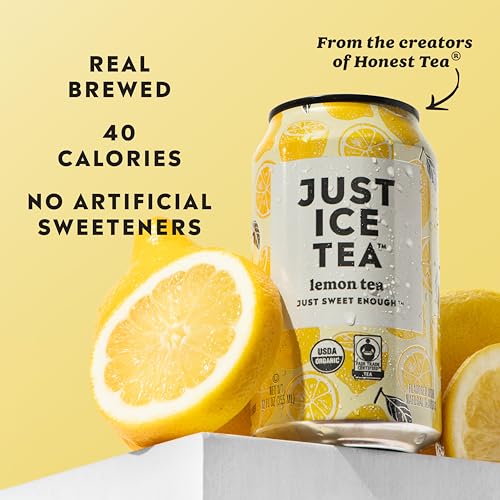 Just Ice Tea Organic Lemon Black Tea, Case of 6, 4-Pack 12 fl oz Cans