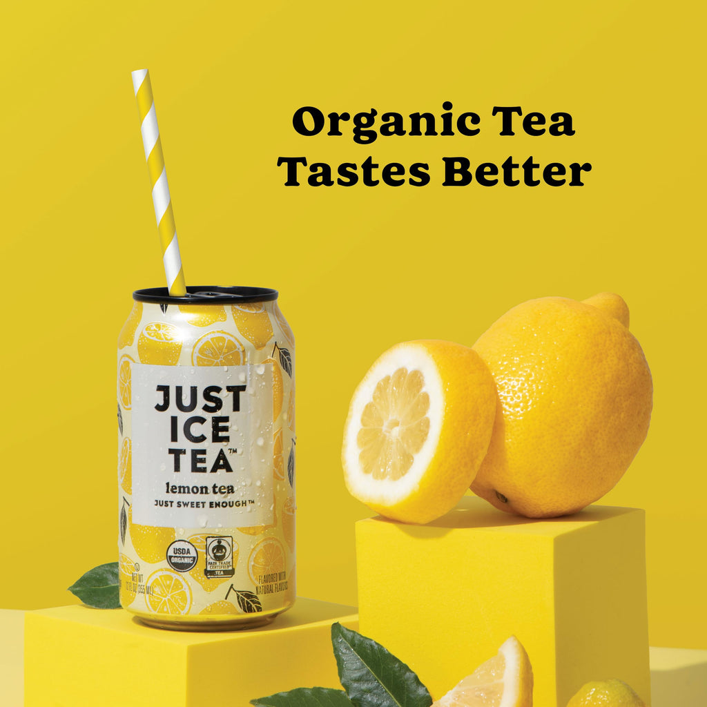 Just Ice Tea Organic Lemon Black Tea, Case of 6, 4-Pack 12 fl oz Cans