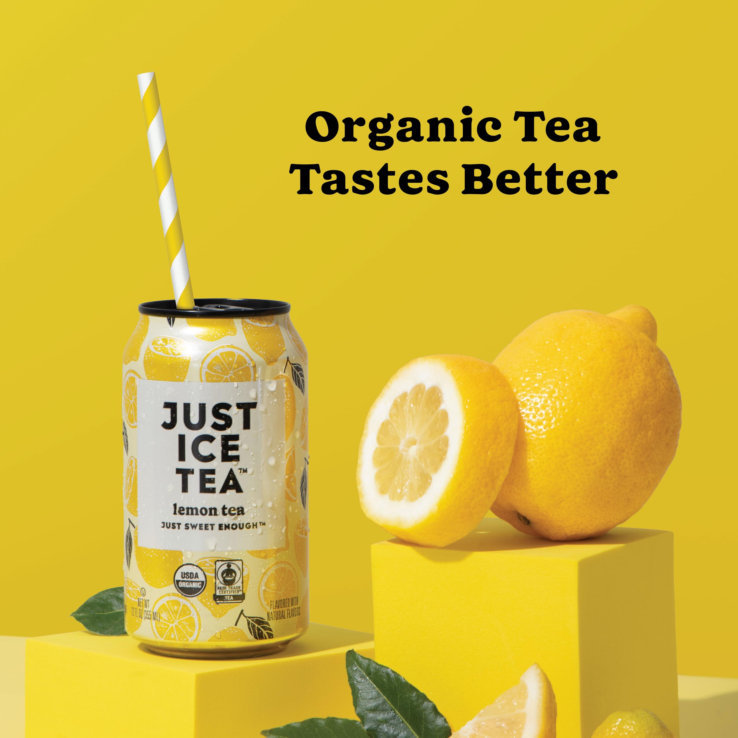 Just Ice Tea Organic Lemon Black Tea, Case of 6, 4-Pack 12 fl oz Cans