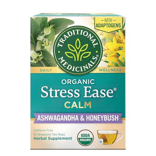 Traditional Medicinals Organic Stress Ease Herbal Tea, Case of 6, 16 Tea Bags