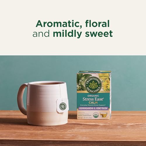 Traditional Medicinals Organic Stress Ease Herbal Tea, Case of 6, 16 Tea Bags