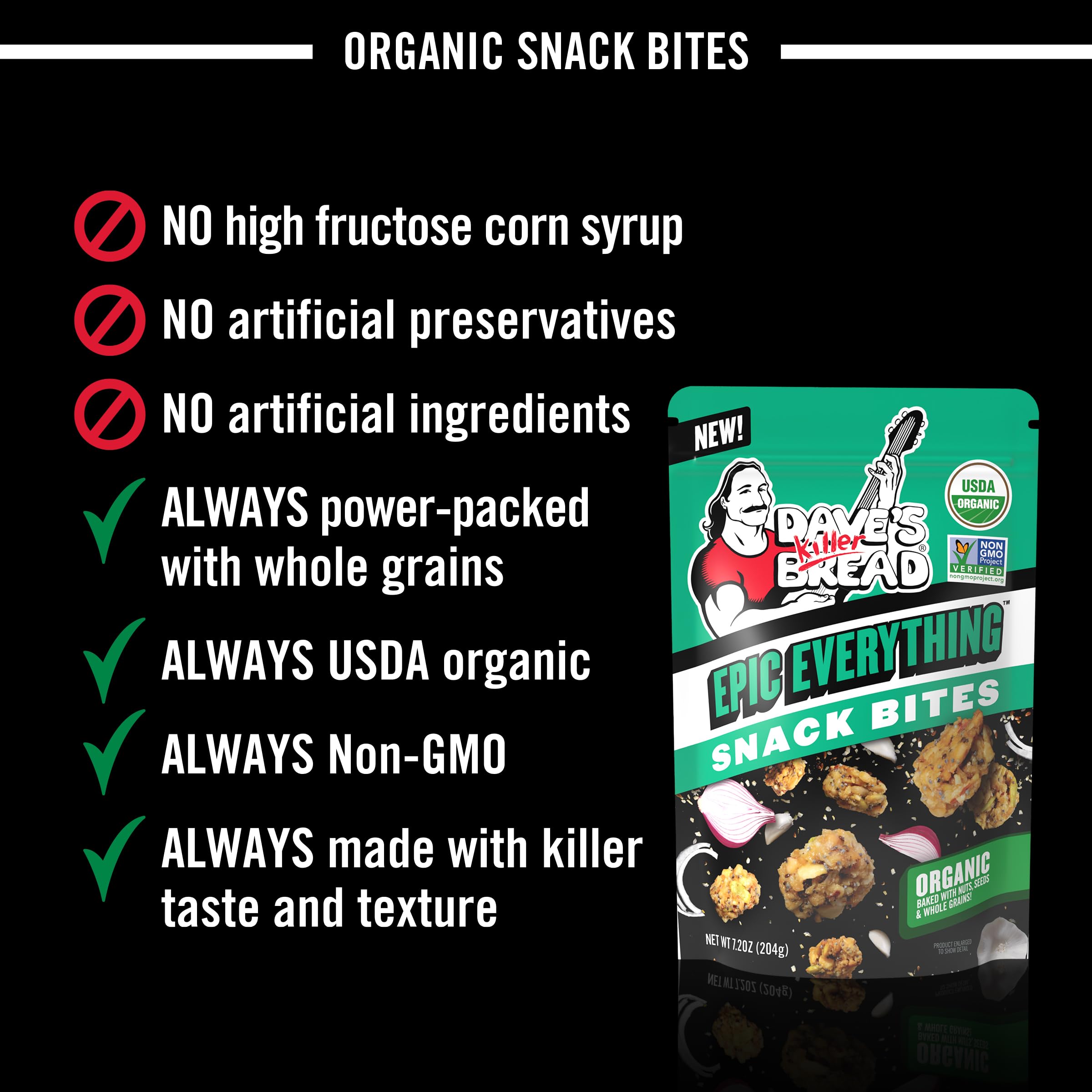 Dave's Killer Bread Epic Everything Organic Snack Bites, Case of 6, 7.2 oz