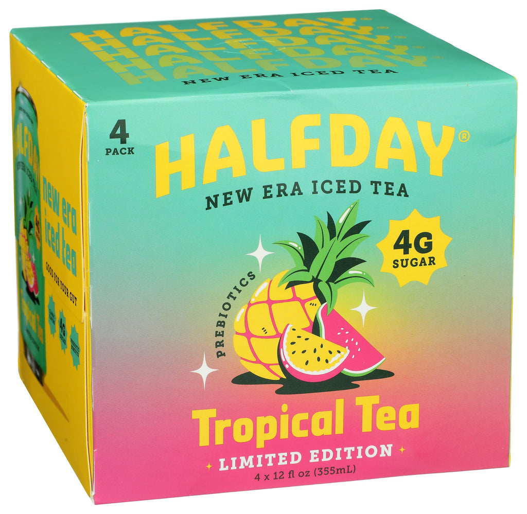 Halfday Tropical Prebiotic Iced Tea, Case of 6 4-Packs, 12 fl oz Cans