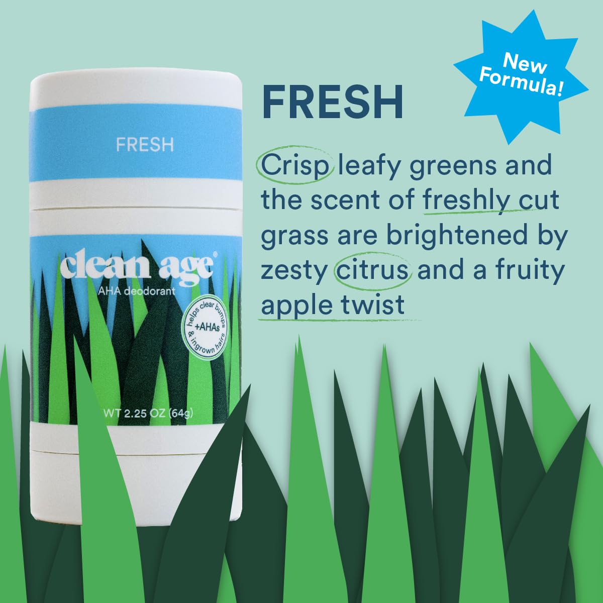 Clean Age Fresh AHA Deodorant, Case of 3, 2.25 oz