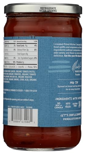 Primal Kitchen Organic Roasted Garlic Marinara Sauce with Avocado Oil, Case of 6, 24 oz Each