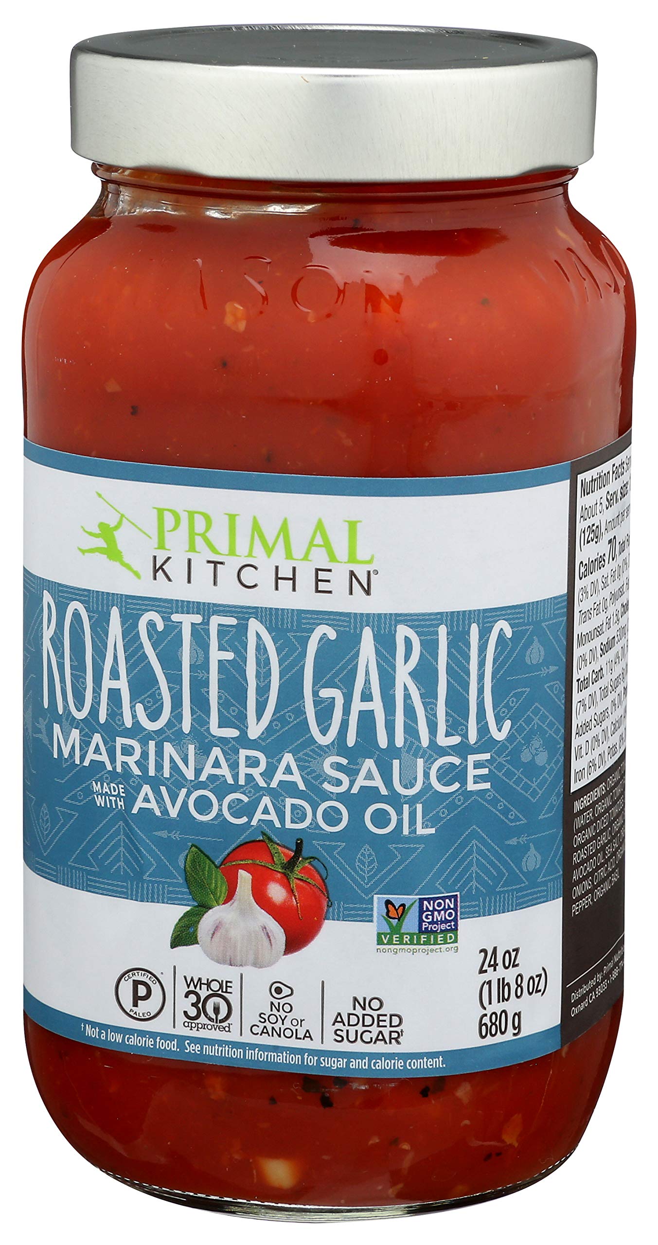 Primal Kitchen Organic Roasted Garlic Marinara Sauce with Avocado Oil, Case of 6, 24 oz Each
