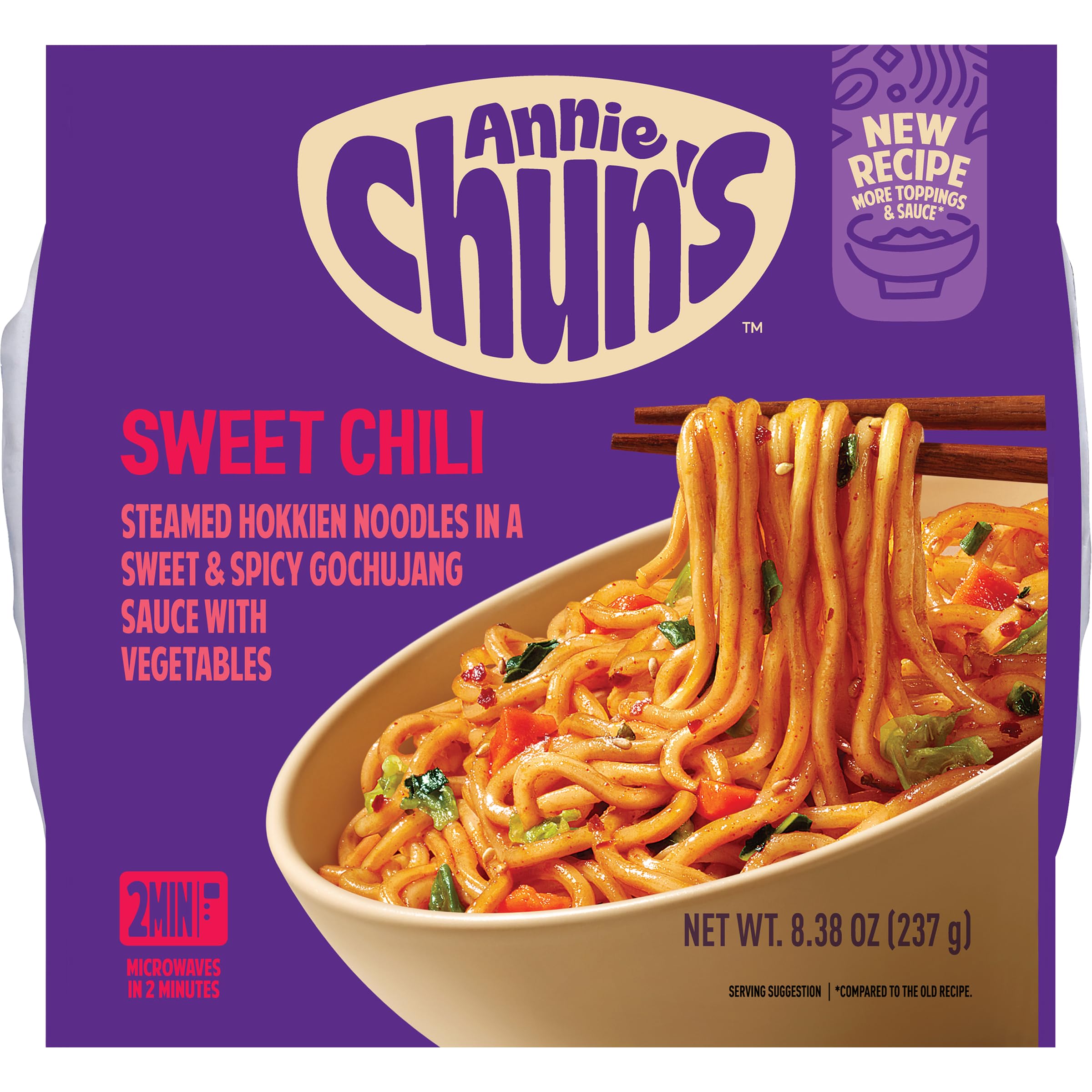 Annie Chun's Korean Sweet Chili Noodle Bowl, Case of 6, 8.38 oz Each