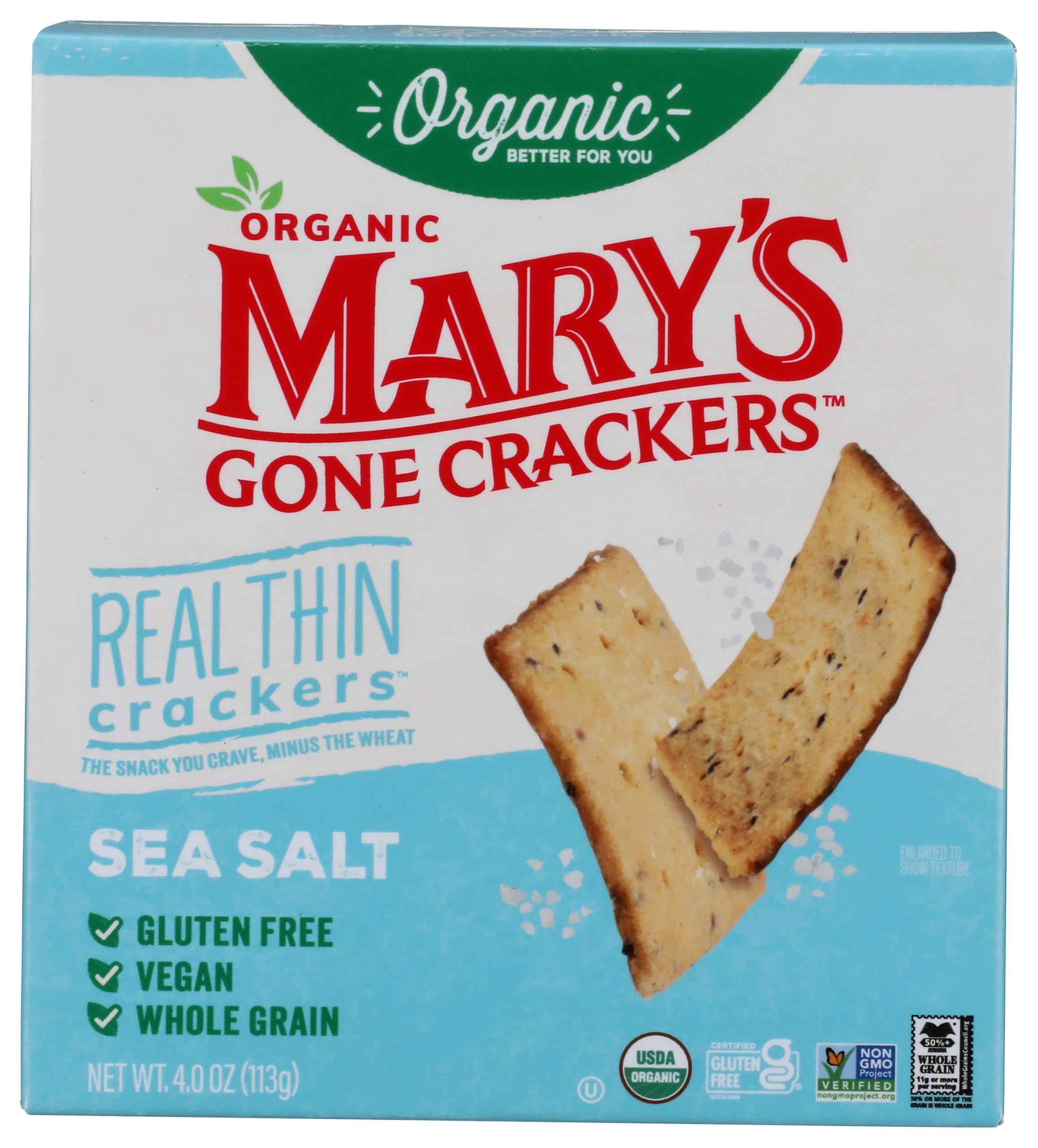 Mary's Gone Crackers Real Thin Organic Sea Salt Crackers, Case of 6, 4 oz