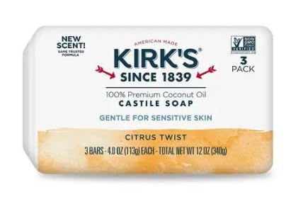 Kirk's Natural Citrus Twist Castile Bar Soap, 3 Bars, 4 oz Each