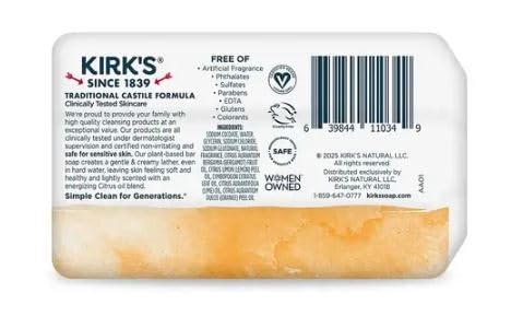 Kirk's Natural Citrus Twist Castile Bar Soap, 3 Bars, 4 oz Each