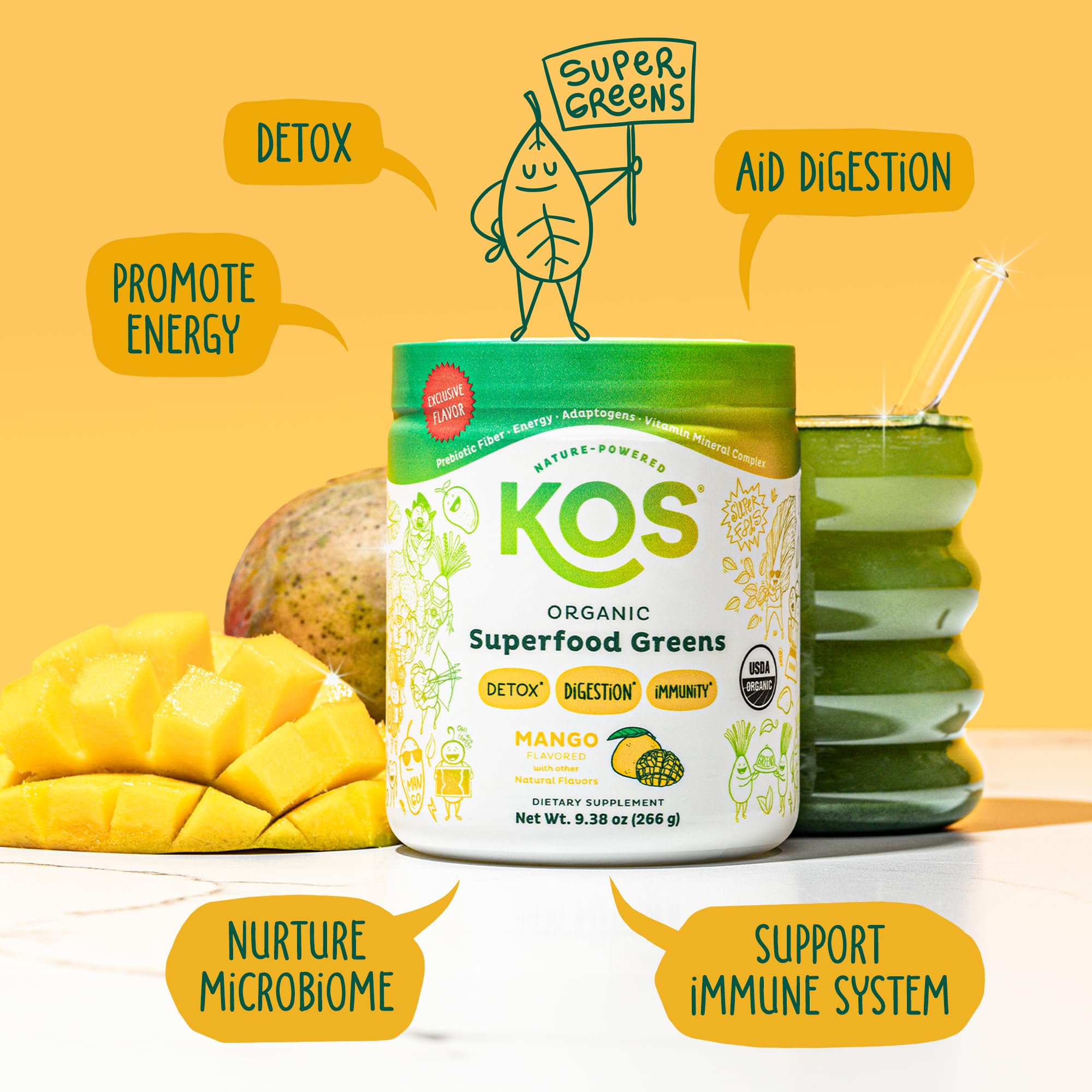 KOS Organic Superfood Greens Mango, 9.38 oz