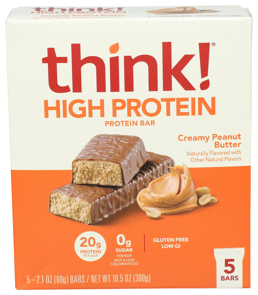 think! High Protein Creamy Peanut Butter Bars, Case of 6, 10.5 Ounce Boxes