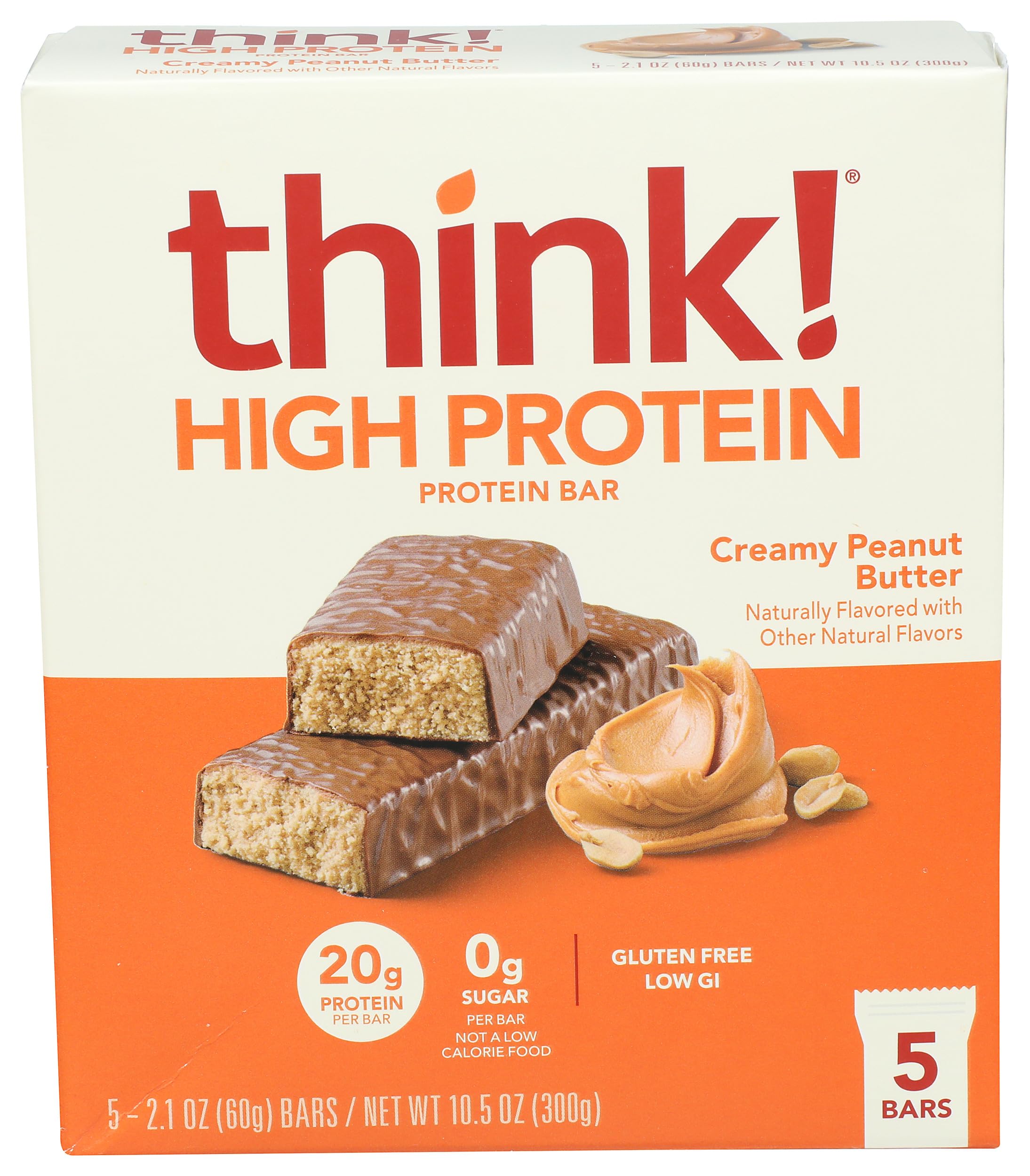 think! High Protein Creamy Peanut Butter Bars, Case of 6, 10.5 Ounce Boxes