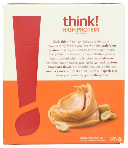 think! High Protein Creamy Peanut Butter Bars, Case of 6, 10.5 Ounce Boxes