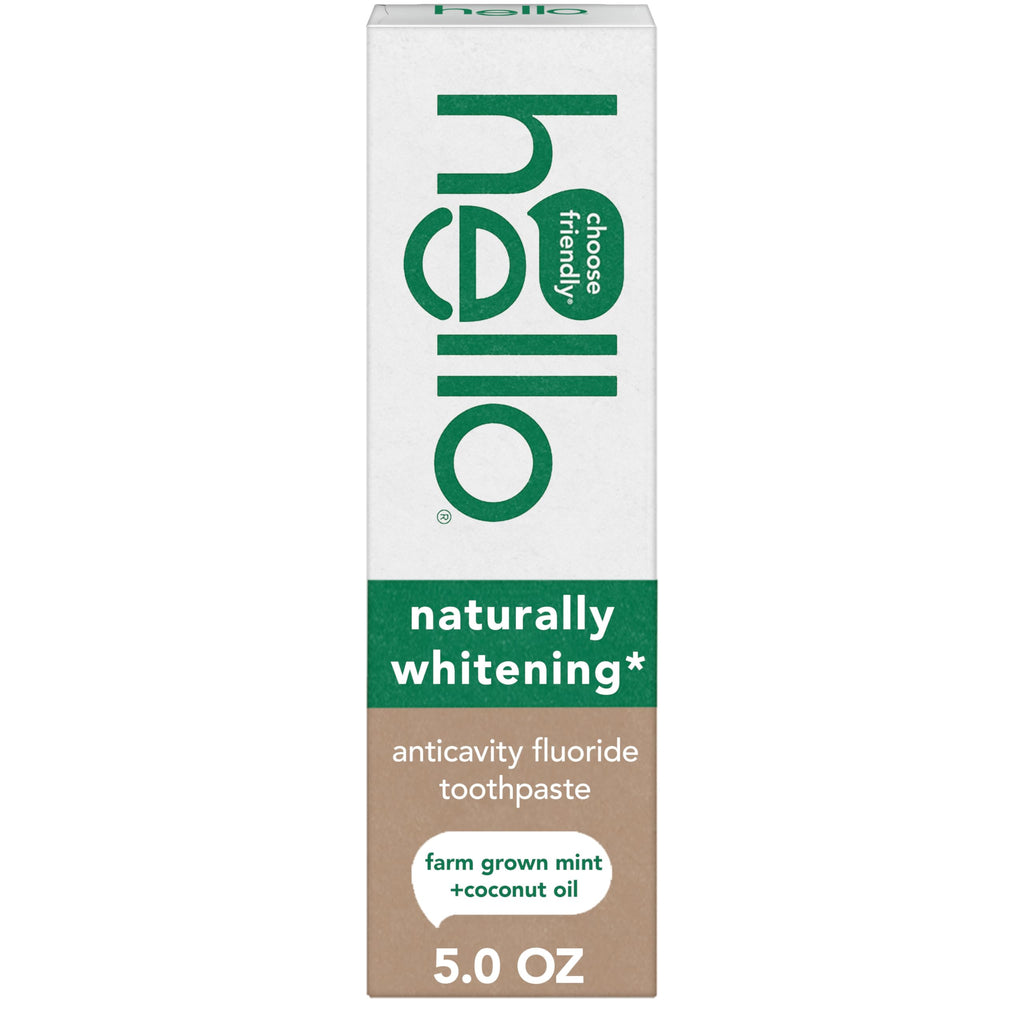 Hello Naturally Whitening Anticavity Fluoride Toothpaste, Mint, Case of 6, 5 Ounce