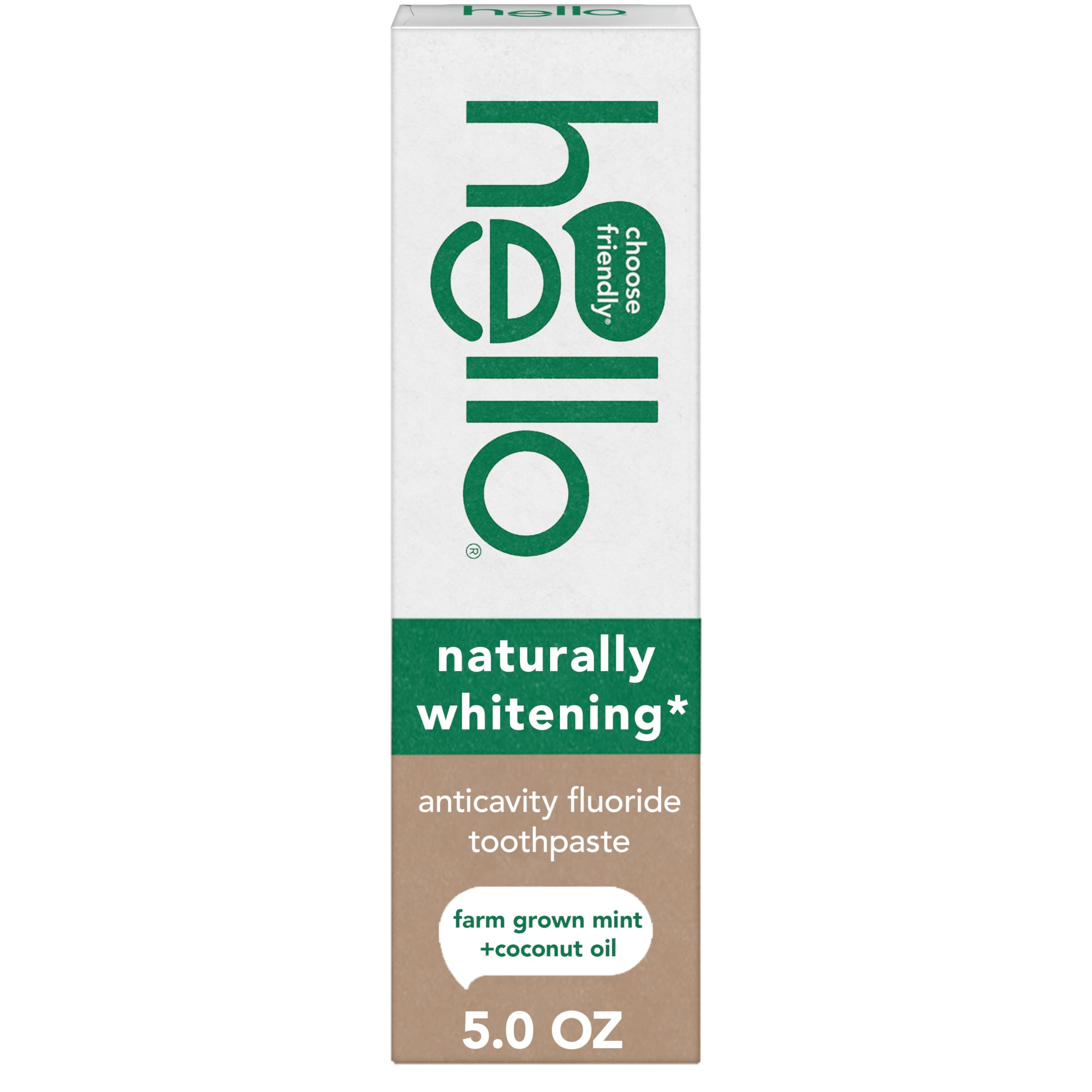 Hello Naturally Whitening Anticavity Fluoride Toothpaste, Mint, Case of 6, 5 Ounce