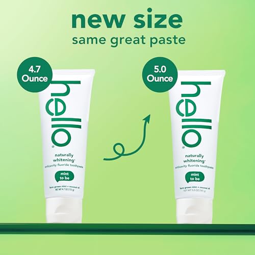 Hello Naturally Whitening Anticavity Fluoride Toothpaste, Mint, Case of 6, 5 Ounce