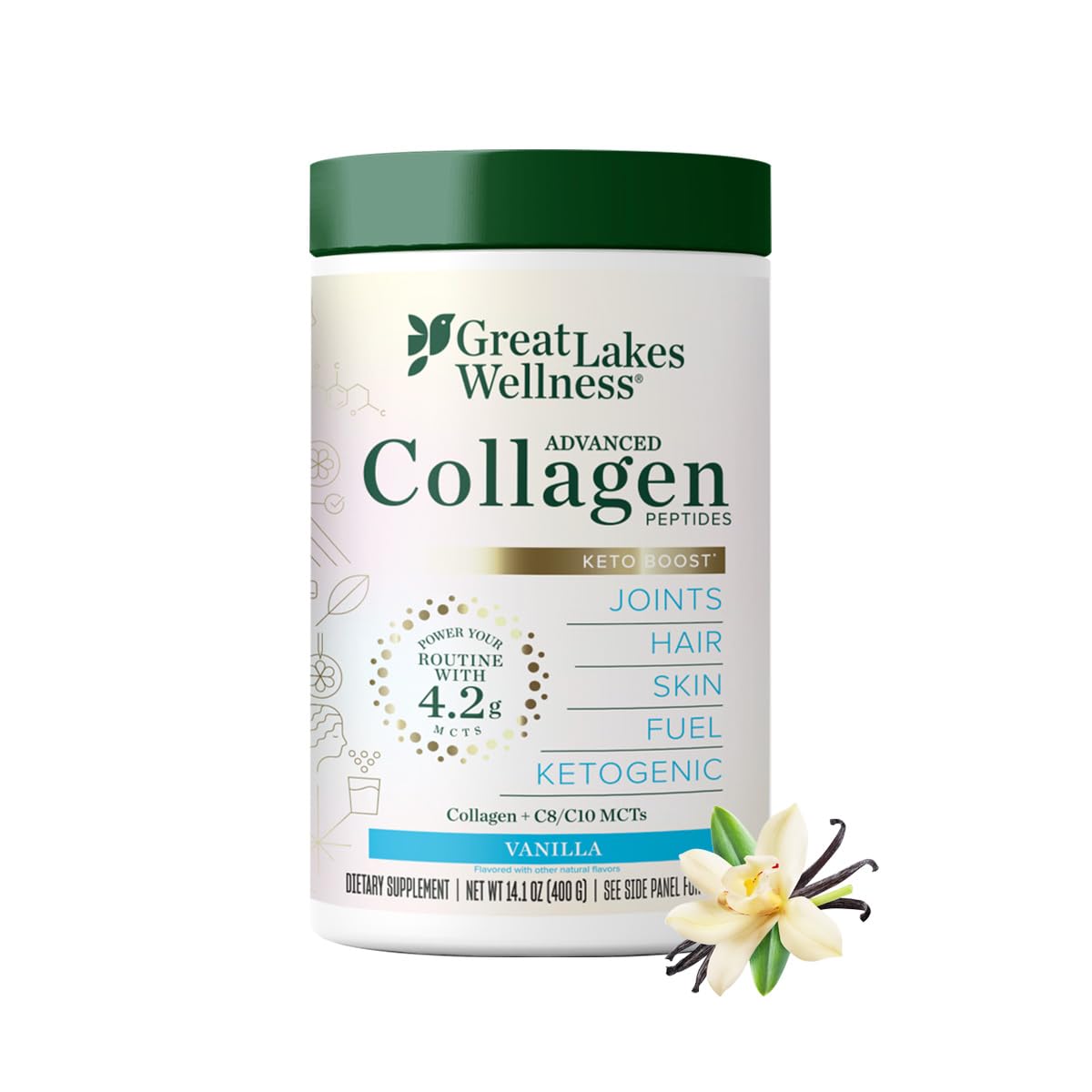 Great Lakes Wellness Daily Keto Collagen Non-Dairy Creamer, Vanilla, 14.1 Ounce