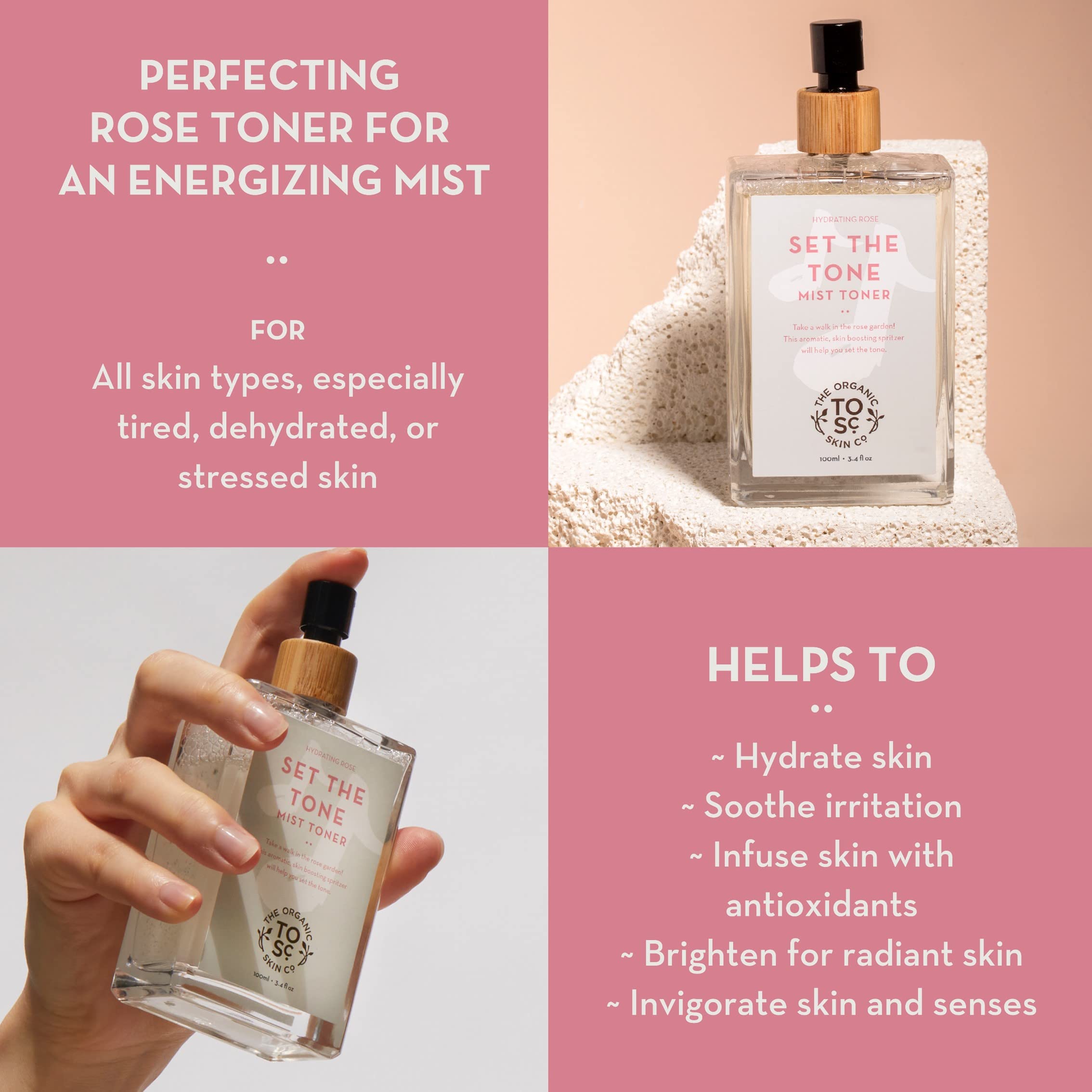 The Organic Skin Co Set The Tone Rose Water Toner and Hydrating Face Mist, 3.4 Fluid Ounce