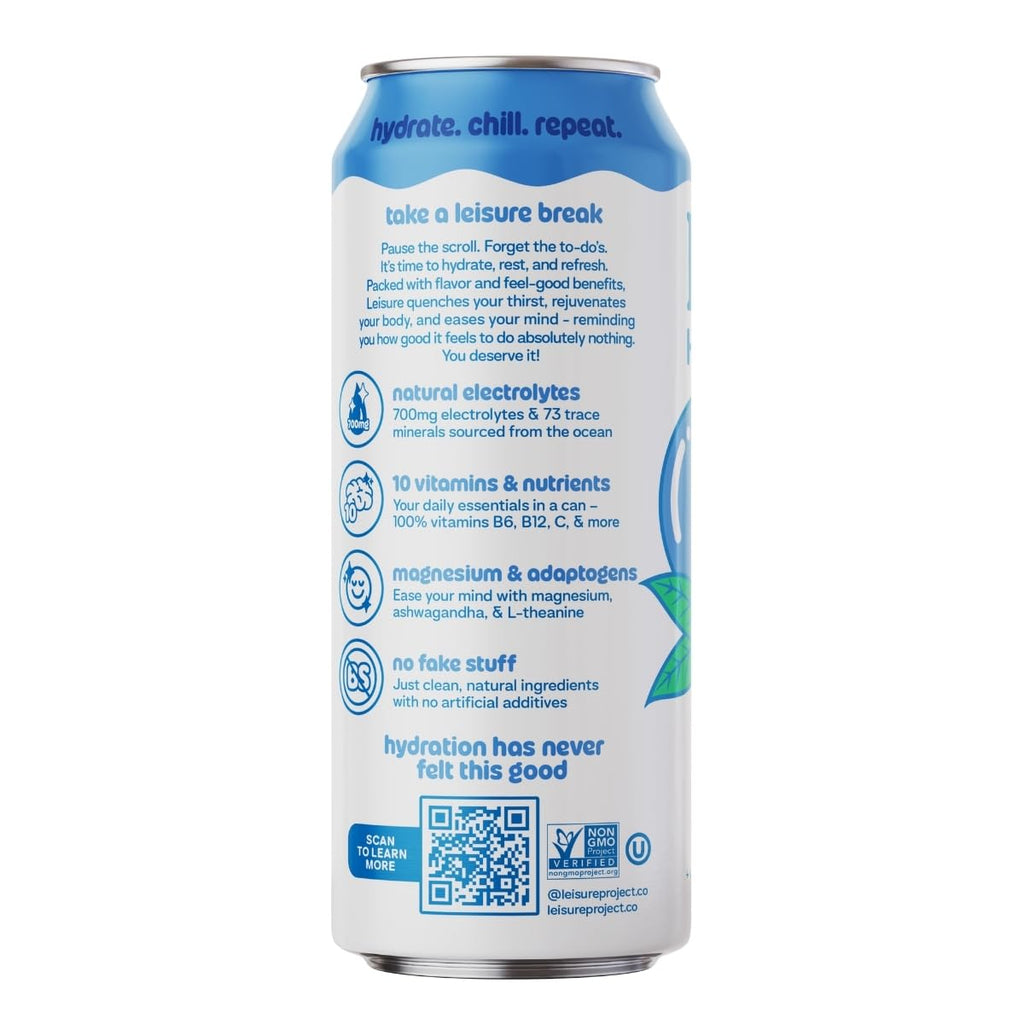 Leisure Project Blueberry Electrolyte Water, Case of 12, 16 Fluid Ounce Bottles