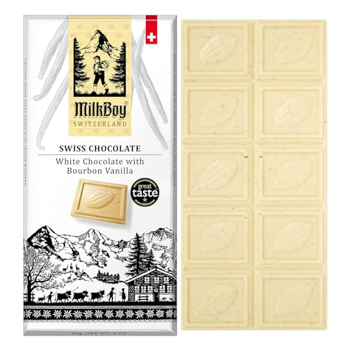 Milkboy Swiss White Chocolate Bourbon Vanilla Bar, Case of 10, 3 Ounce Bars