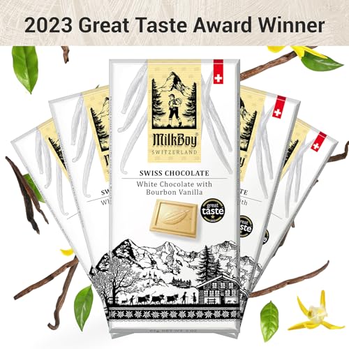Milkboy Swiss White Chocolate Bourbon Vanilla Bar, Case of 10, 3 Ounce Bars