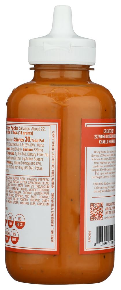 Lillie's Q Buffalo Wing Sauce, Case of 6, 13.5 Fluid Ounce Bottles