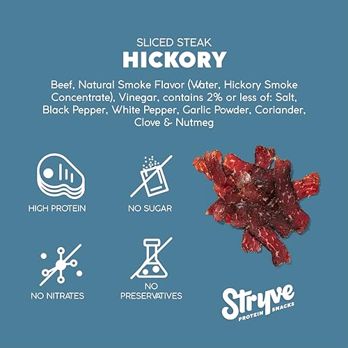 Stryve Hickory Sliced Beef Biltong, Case of 8, 2 Ounce